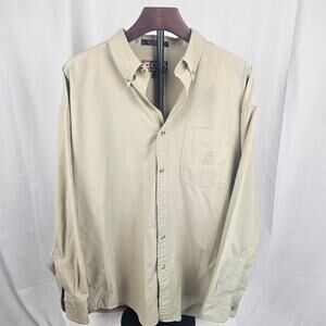 Vintage Chaps Ralph Lauren Crest Shirt Beige Button Up Size L Y2K Era